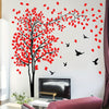 Contemporary Red Leaves and Birds Tree Wall Decal Set, 4pcs Vinyl Self-Adhesive Wall Stickers, PVC Plant Mural for Living Room Bedroom Decor (MS1643-YY)