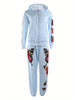 Women'S Polyester Crew Neck Sports Set, Non-Stretch Woven Fabric, Casual Zip-Up Hoodie and Elastic Joggers with Butterfly Print for All Seasons