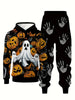 Men's Halloween Pumpkin Pattern Fashion Novelty Pajamas Loungewear Set, Hoodie And Sweatpants Set, Long Sleeve Sweatshirts Jogger Pant 2 Piece Outfits For Men