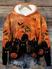 Halloween Cat Print Hoodie, Casual Long Sleeve Hooded Sweatshirt For Spring & Fall, Women's Clothing