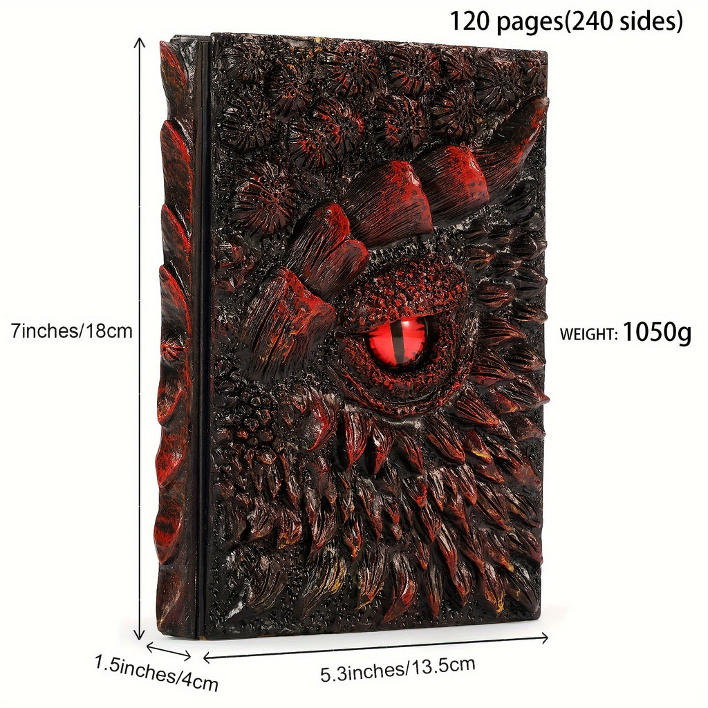 3D Dragon Eye Embossed Dragon Journal Writing Notebook for Man/Woman Handmade Travel Journal Dnd notebook for gragon lovers Resin Engraving Notebook Blank Paper 120sheets 240pages 1050g