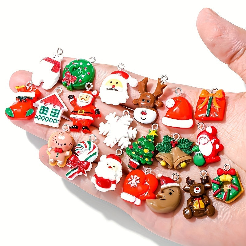 20-Piece Resin Christmas Tree Ornaments Set - Santa Claus, Snowman, Reindeer, Candy Cane, Stocking, Gift Box Designs - DIY Holiday Decoration Accessories for Christmas and New Year Celebrations