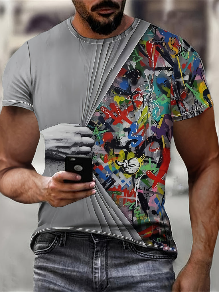 2024 Men's Fashionable T-shirt, 3D Digital Printing High-definition Pattern, Men's Casual Outdoor Round Neck Short Sleeved Shirt