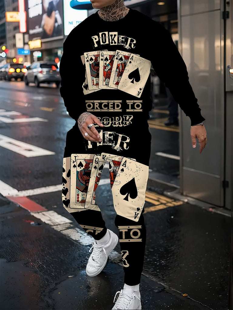 Men'S Spring And Autumn Outfit, Featuring a Long-Sleeve Round-Neck Sweatshirt And Elastic Waist Sports Pants Set, Adorned with Ethnic Pattern Designs