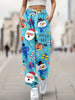 Cozy Women's Christmas Cartoon Print Joggers - Casual Slant Pockets, Drawstring Elastic Waist, Fall & Winter Essential