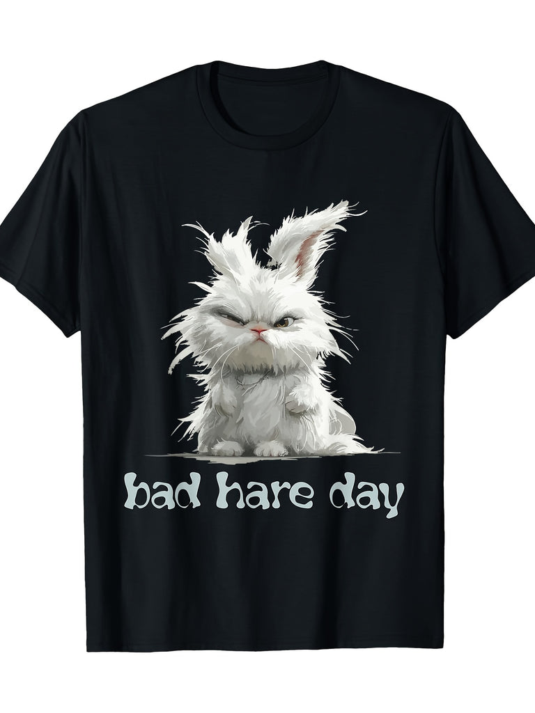 Bad Hare Day Funny Word Game Bunny Rabbit Fun T-Shirt - Men's Graphic Tee - 220g - For Humor Lovers & Bunny Enthusiasts - Great Gift for Birthday & Holidays