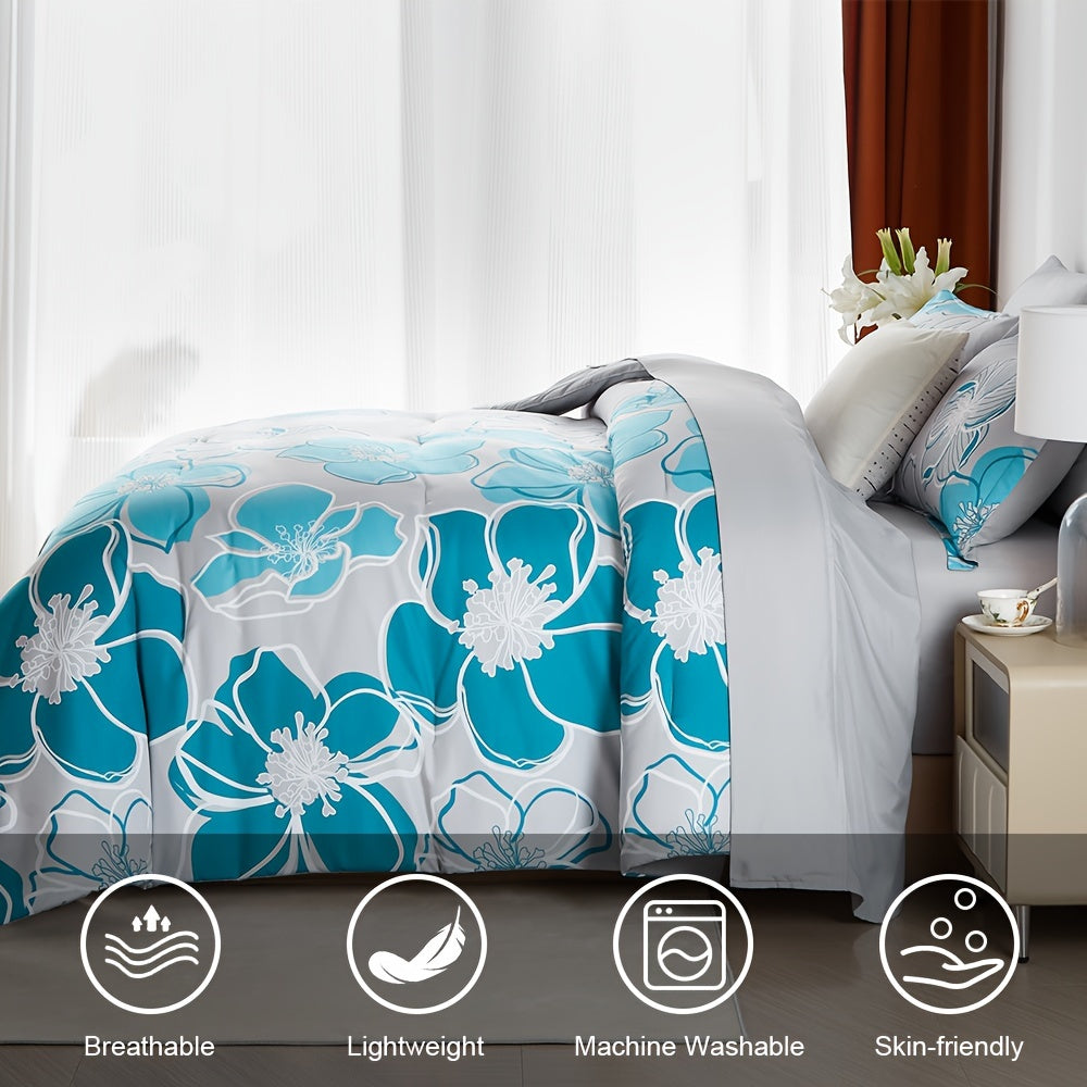 Davulos 7pcs Floral Comforter Set - Hypoallergenic Microfiber Cover, Plush Polyester Fill, Machine Washable, Stain-Resistant, All-Season Bedding, Queen/King Size