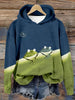 Frog Print Drop Shoulder Hoodie, Casual Long Sleeve Hoodie Sweatshirt, Women's Clothing