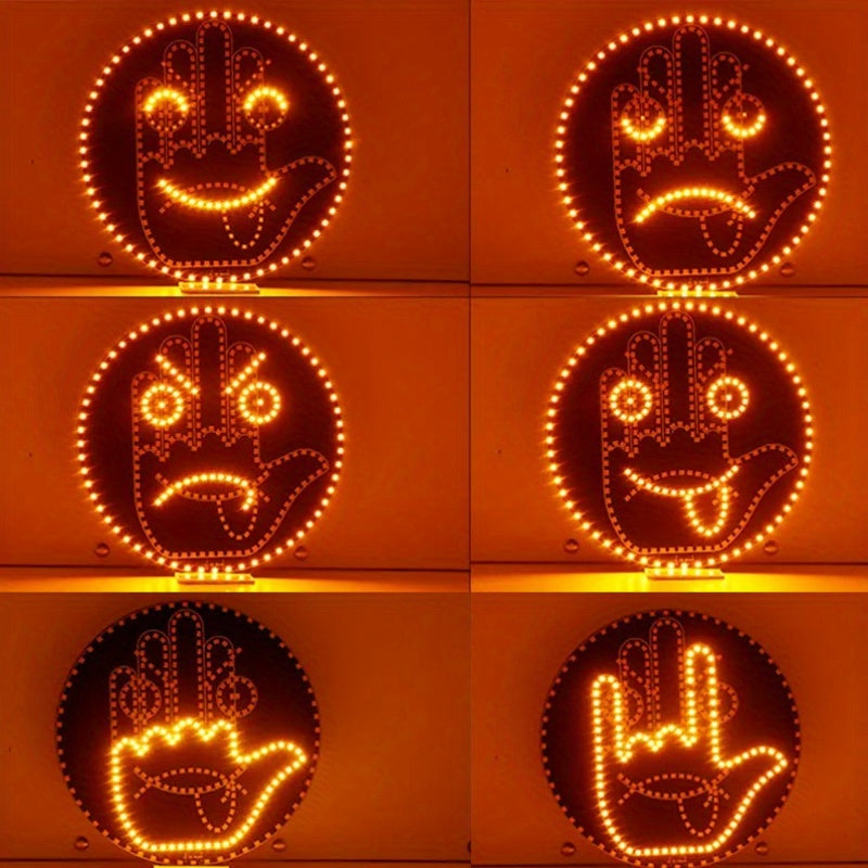 1pc Fun Emoticon LED Car Light with Remote, 12 Gestures Expression, Battery-Operated Neon Decorative Ambiance Lighting for Vehicles, Party, Halloween - 36V Max