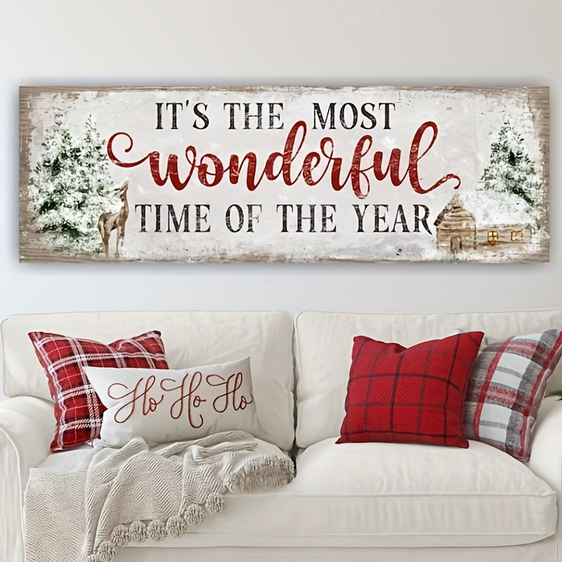 1pc Frameless Canvas Wall Art - "It's The Most Wonderful Time Of The Year" Christmas Sign Decor for Living Room, Bedroom, Holiday Celebrations