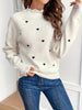 Heart Print Contrast Lace Crew Neck Sweater, Elegant Long Sleeve Sweater For Spring & Fall, Women's Clothing