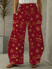 Elegant High-Waisted Wide Leg Christmas Pants - 95% Polyester 5% Spandex with Festive Print, Asymmetrical Fall/Winter Trousers for Adults