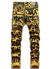 Plus Size Men's Graffiti Printed Slim Jeans, Streetwear Hip Hop Denim Pant, Casual Straight Jeans Trousers