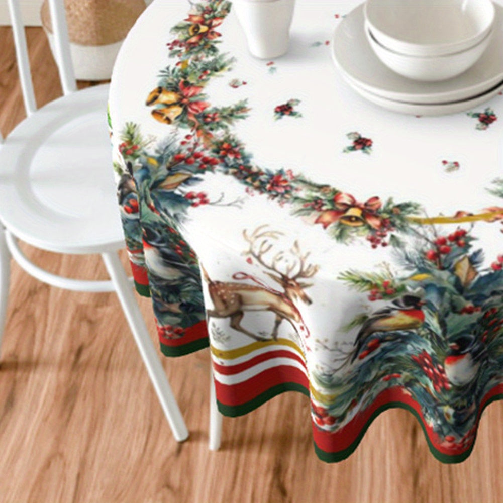 Round Party Atmosphere Dining Room Practical Dirt Resistant Christmas Tablecloth