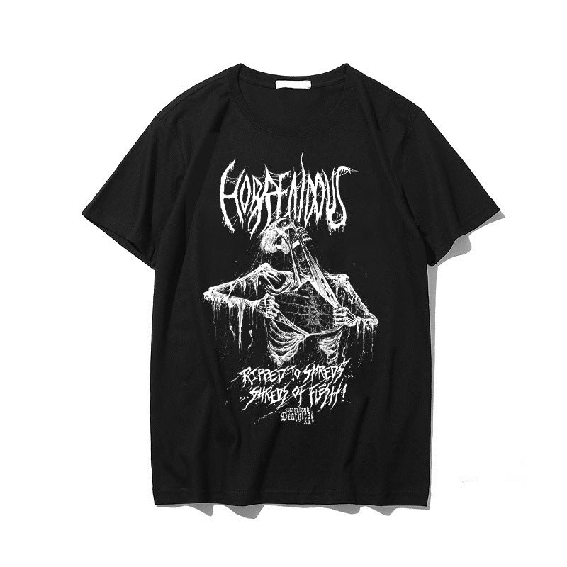Skull Print Round Neck Loose Short Sleeves T-shirt