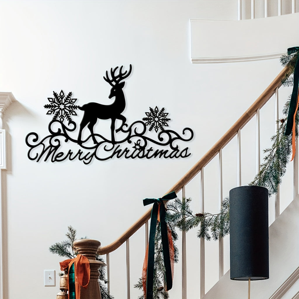 Merry Christmas Reindeer Metal Wall Art - Festive Holiday Decor for Living Room & Bedroom, Perfect Gift for Her