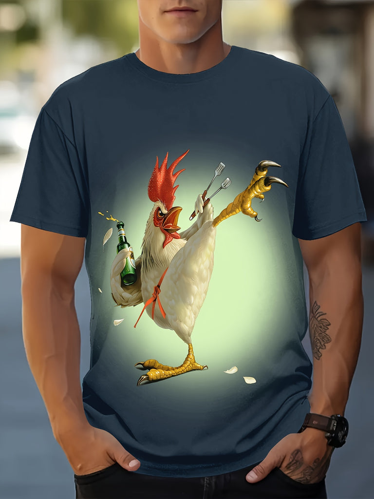 Summer men rooster pattern, comfortable casual fashion for summer leisure out of the short-sleeved T-shirt top