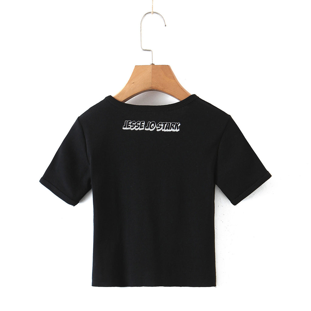 Letter Print Crew Neck Short Sleeve T-Shirt Top