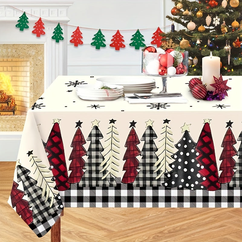 Christmas tablecloth - Disposable Christmas Tablecloth - Festive Red & Black Plaid Christmas Tree Design - Holiday & Winter Table Decorations - For Christmas, New Year & Festive Gatherings - Easy & Festive Table Cover - Deck Your Halls in Style