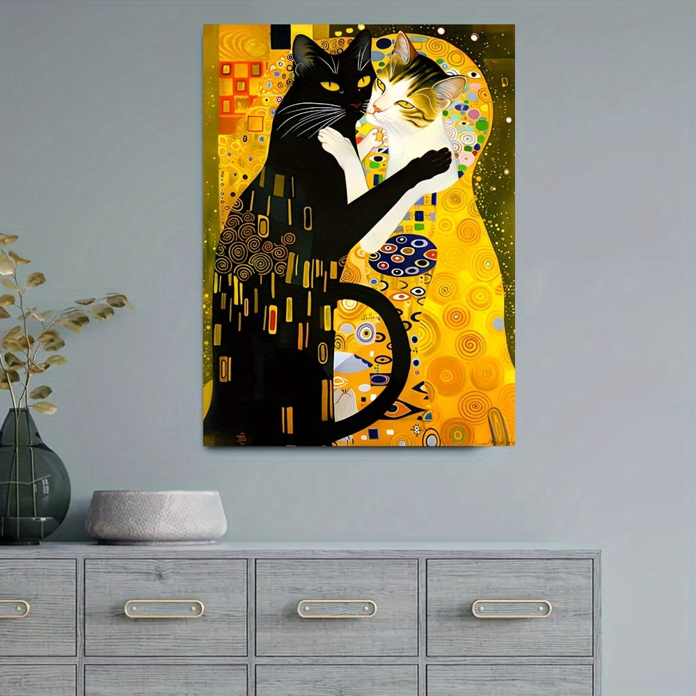 1pc, Framed, Black Cat Wall Art, Animal Paintings Poster Prints, Bedroom Canvas Decoration, Farmhouse Decor, 30*40cm (12*16in), Ready To Hang