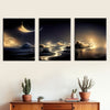 3 Framed Canvas Paintings And Posters, Ready to Hang, Modern Style Landscape Painting, Golden River And Starry Sky, Home Decoration, Wall Art, Room Decoration, High-Definition Print, Ideal Gift, Living Room, Bedroom, Dining Room, Office Decoration