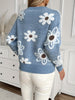 Floral Pattern Crew Neck Sweater, Casual Long Sleeve Drop Shoulder Sweater For Fall & Winter, Women's Clothing