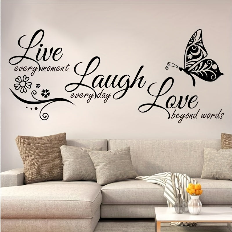 Live Love English Quote Creative Butterfly Wall Stickers - Young adults and interior designers - Embellishment, Feature, Patterned, Shape, Style, Theme, Substance, Finish, Reusability, Installation, Detachable - Suitable for Home Decor, Bedroom Decor,