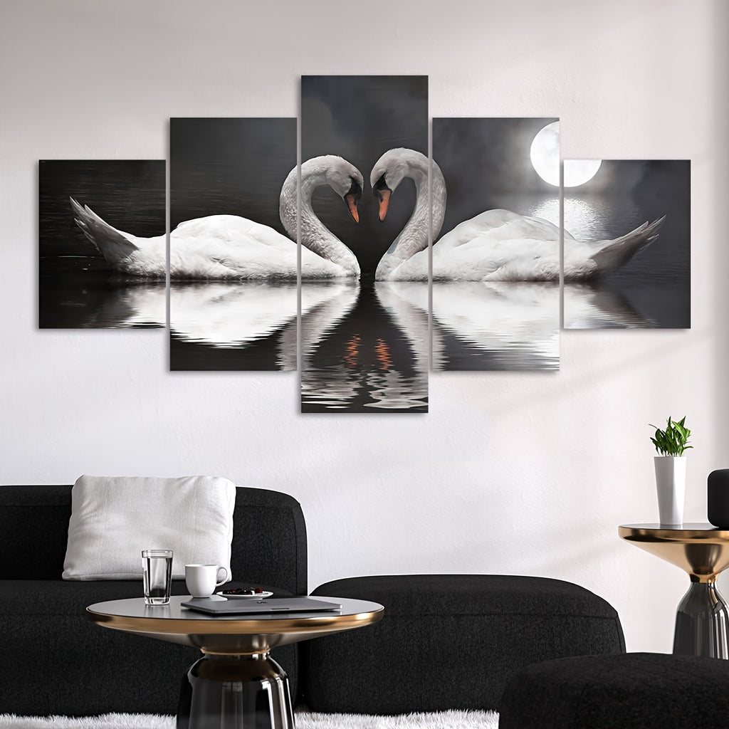 5pcs/set Unframed White Swan Canvas Poster, Modern Art, Ideal for Bedroom Living Room Corridor, Wall Art, Wall Decor, Winter Decor, Room Decoration