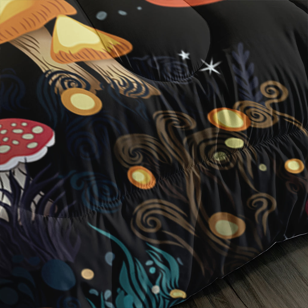 Mushroom Comforter Sets for Teens Boys Girls Natural Wild Fungus Bedding Sets Botanical Plants Duvet Set with 3D Printed Bedding, 1 Comforter with 2 Pillowcases