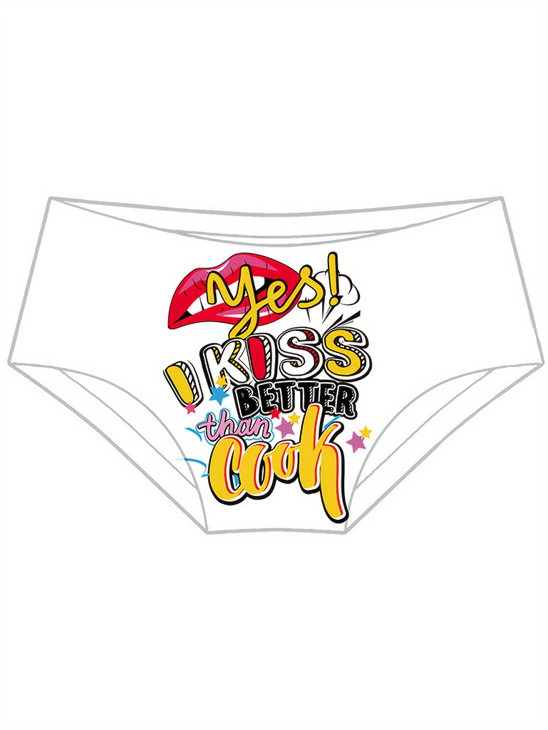 3pcs Elegant Cartoon Lip Print Briefs for Women - Comfortable, Breathable & Quick-Dry Graphene Underwear with Stretch, Low Rise