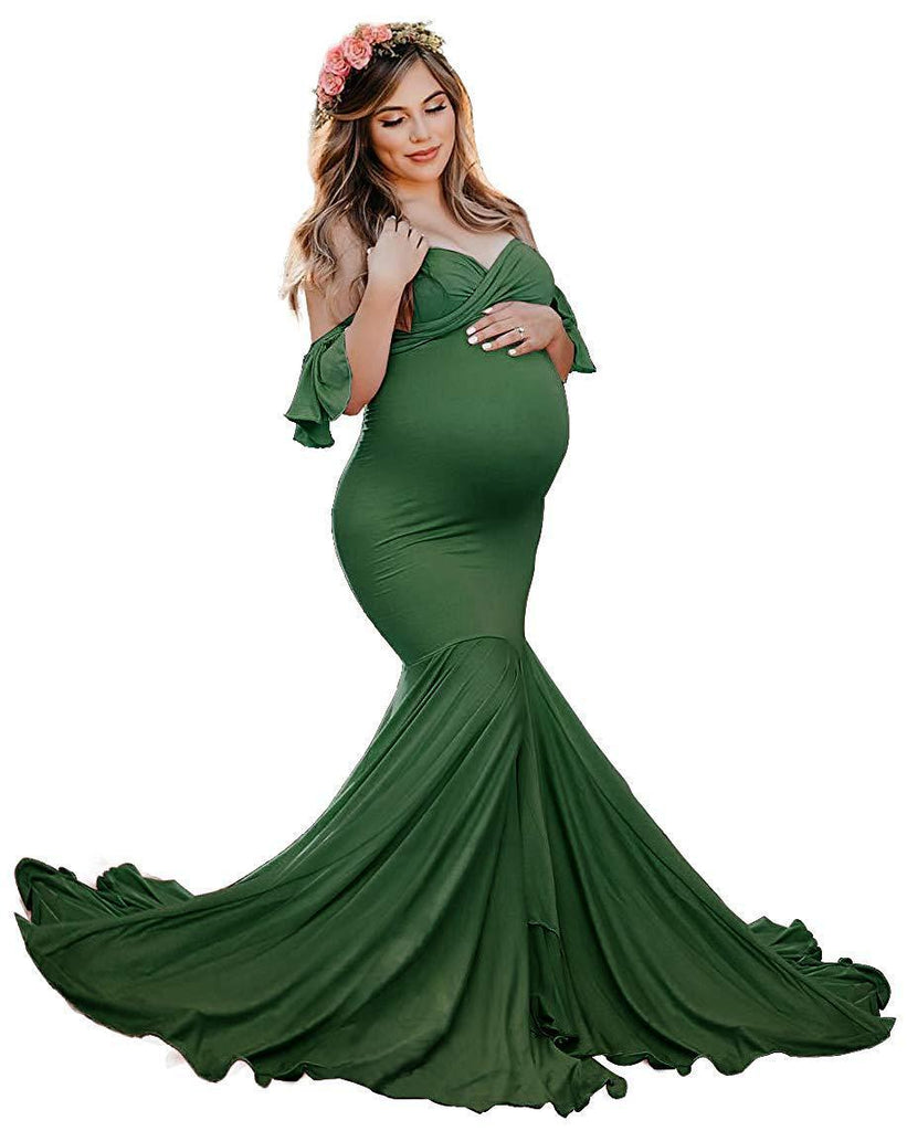 Women's Mercerized Cotton pregnant women's Ruffle sleeve cross V-neck tailed dress photography dress