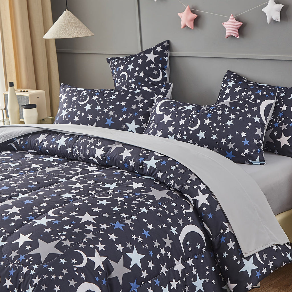 4/5Pcs Starry Sky Print Comforter Sets - Stain-Resistant, Hypoallergenic, And Lightweight Bedding For All Seasons - Twin/Queen Size Bed In A Bag With 100% Polyester Filling Halloween decor