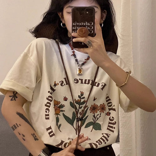 Women's Plus Size Half Sleeve Vintage Printed T-shirt