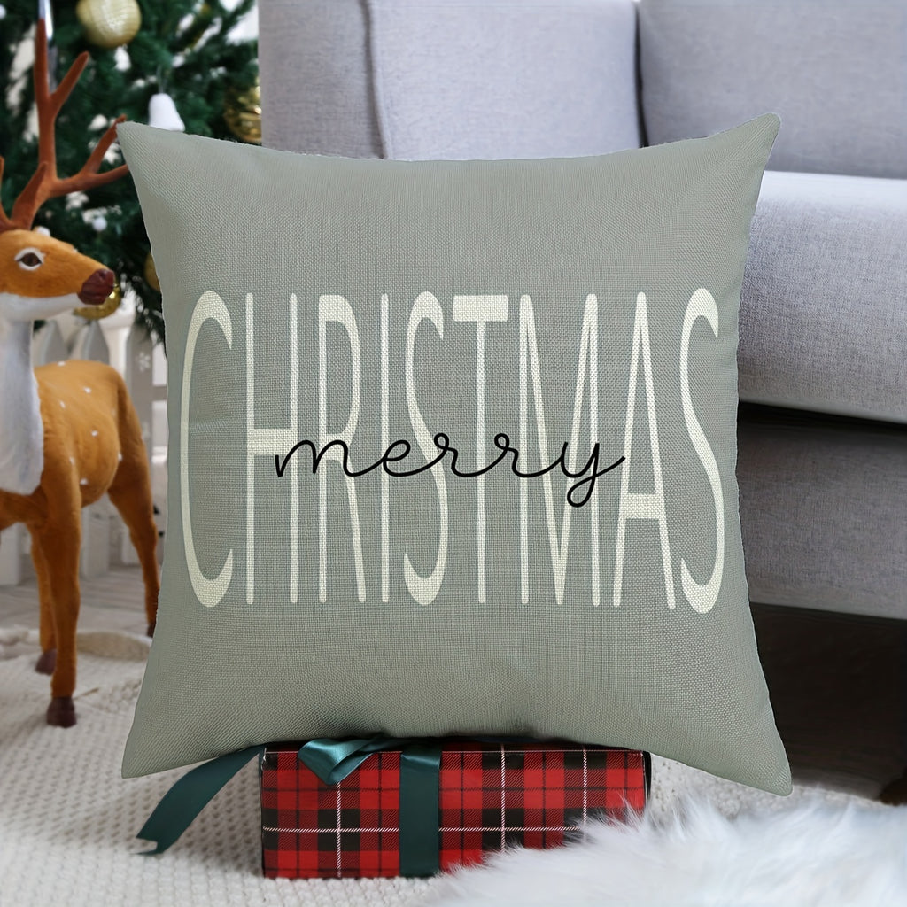 Set/4pcs, Home Linen Christmas Throw Pillowcases (18''x18''/45cm*45cm), Gray Gift, Letter Christmas Tree Gnome Pillowcases With Rustic Christmas Cushion Cover, Christmas Ornament For Home Sofa Farmhouse Bedroom Decor