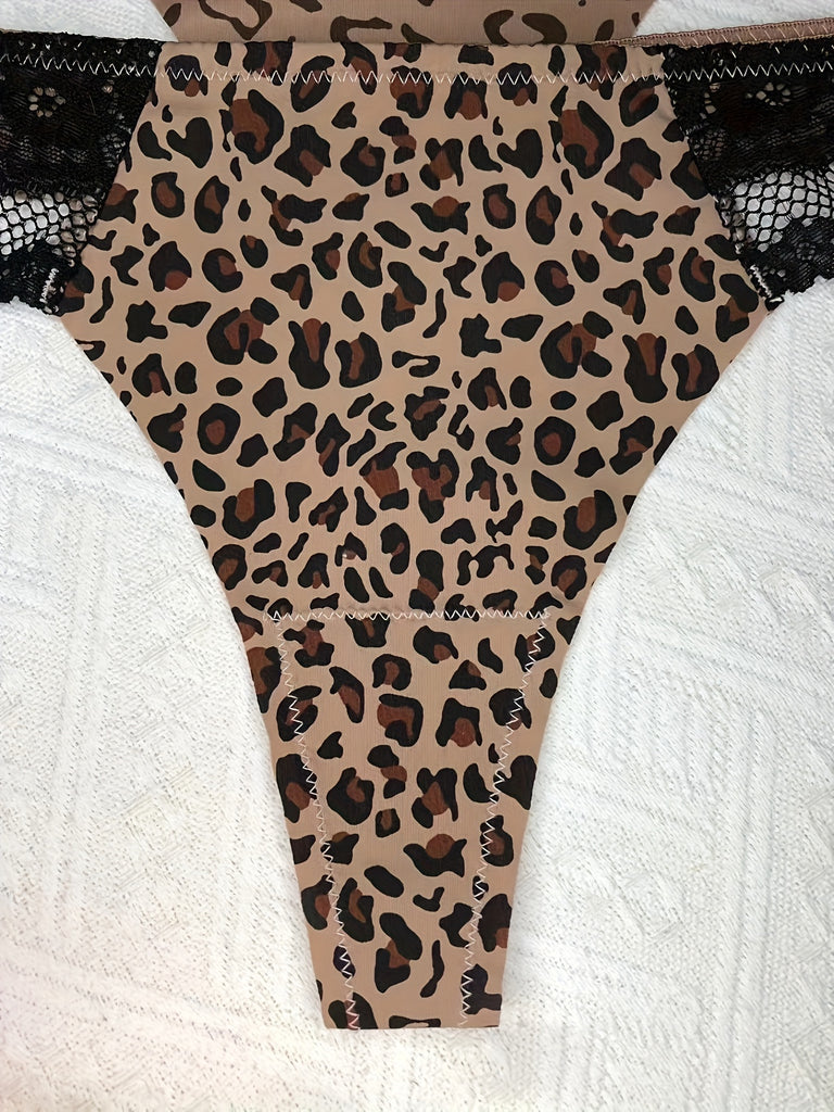 3pcs Sexy Leopard Print Lace Trim Thongs for Women - Low Rise, Comfortable Nylon Blend Panties