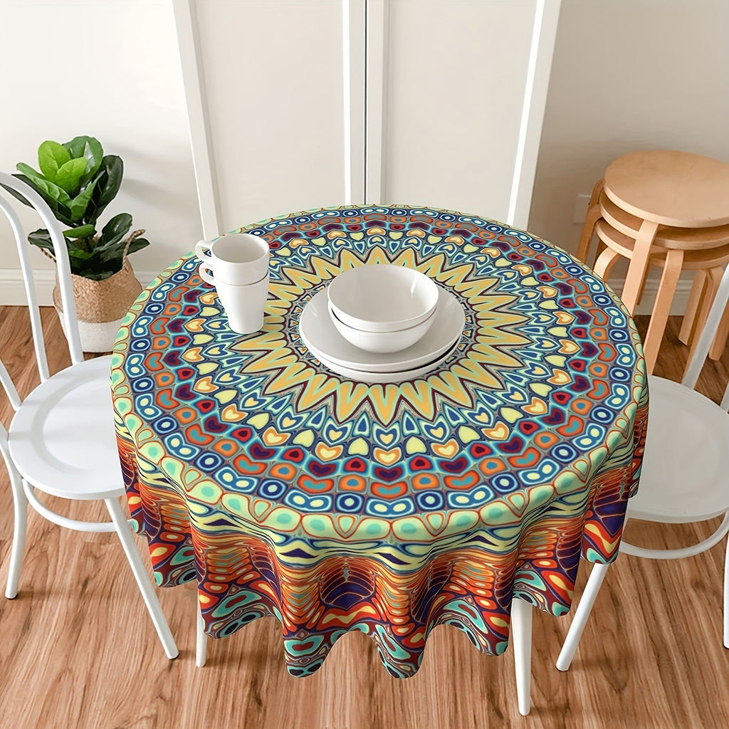 1pc Boho Round Tablecloth 60 Inch, Bohemian Circle Table Cloth, Stain Resistance, Water Repellent And Wrinkle-Free, Colorful Table Cover Decor For Home Kitchen Dining Party Patio Indoor And Outdoor Use
