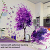 Contemporary Purple Tree and Butterfly Wall Decals, 2-Piece Set, Self-Adhesive PVC Wall Stickers for Living Room, Bedroom, Bathroom, Plastic Surface, Single Use, No Electricity Needed - MS7196-YC