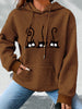 Women's Casual Waffle-Knit Hoodie with Cute Cat Print - Cozy Long Sleeve Pullover, Machine Washable