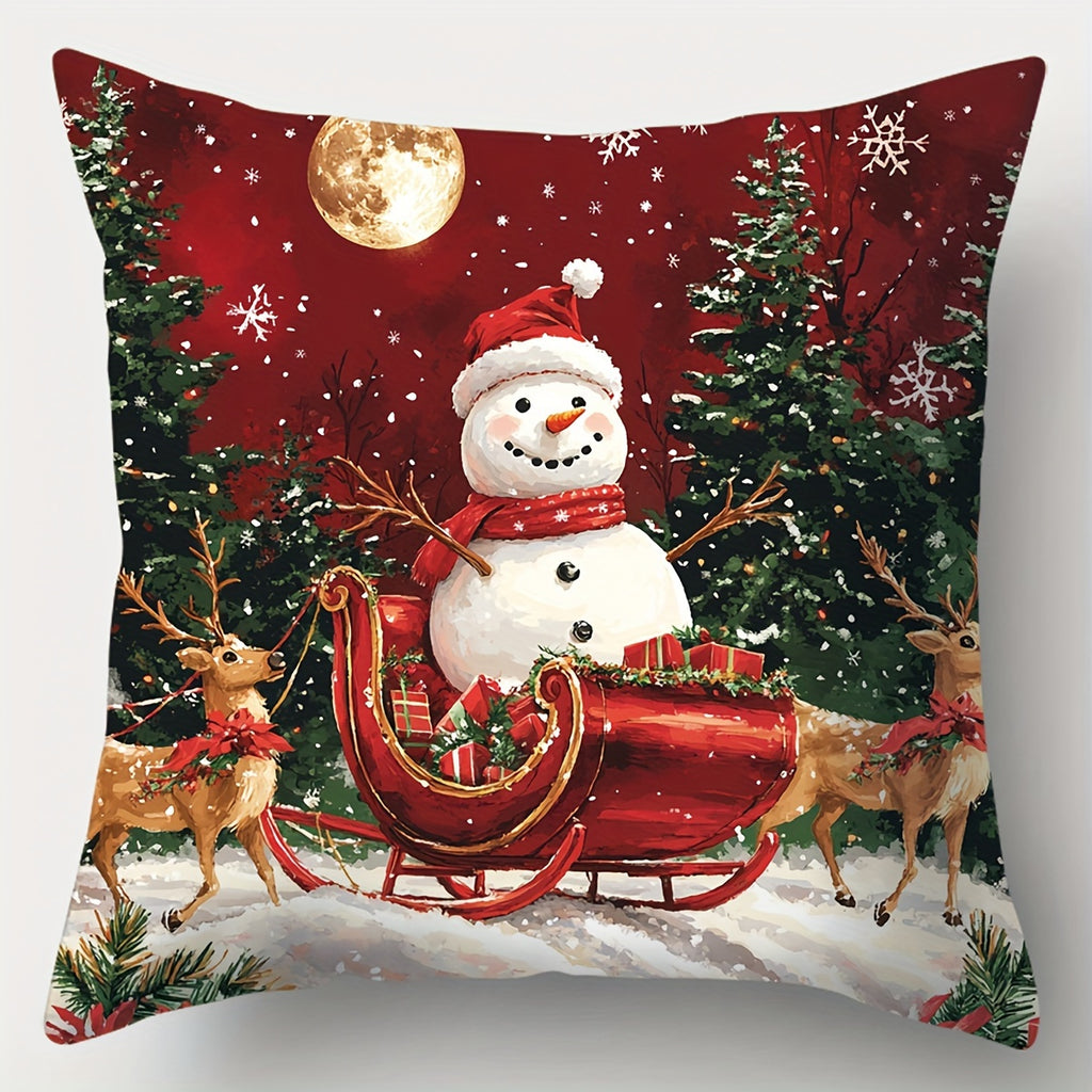 Contemporary Style Christmas Throw Cushion Covers Set of 4, Hand-Washable, Zippered, Woven Polyester Decorative Case for Sofa and Living Room, Festive Holiday Prints - 17.72x17.72 inches (No Insert)