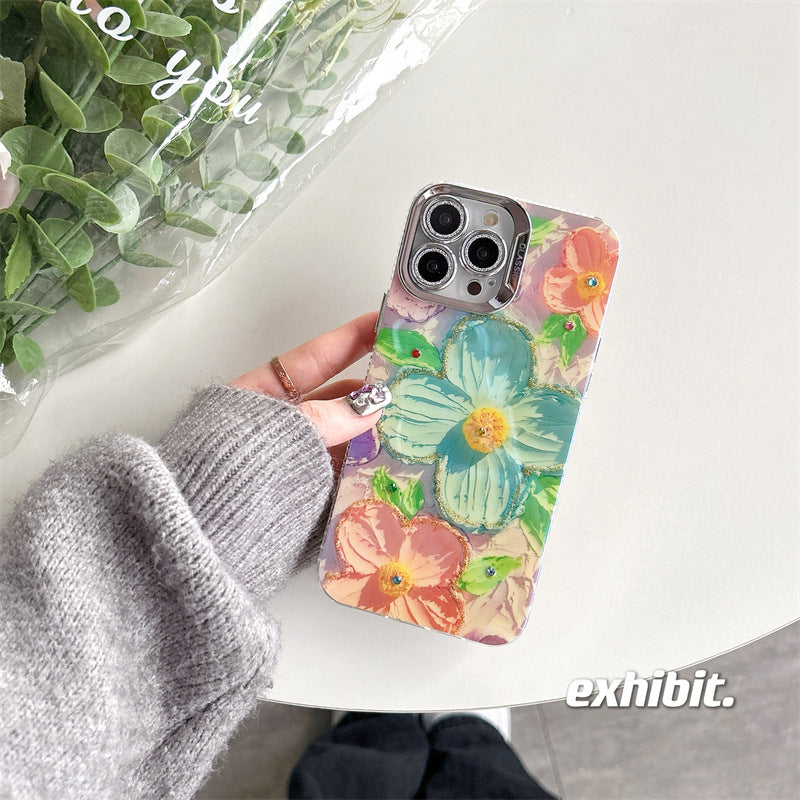 High Sense Spot Drill Oil Painting Flowers Phone Case