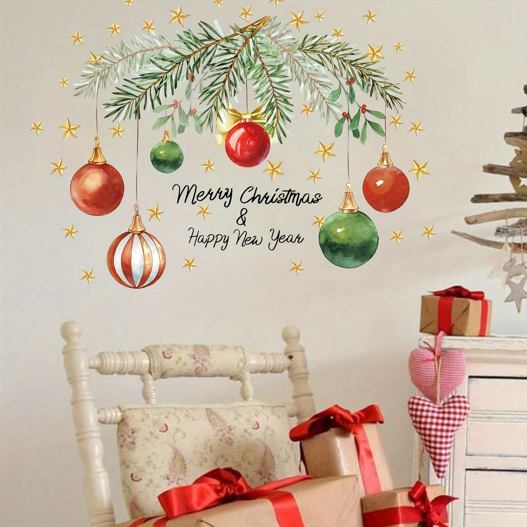 2024 Christmas Wall Decor Set - Self-Adhesive PVC Stickers with Festive Bells, Reusable Holiday Atmosphere Home Accents