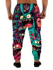 Men's Cartoon Monsters Graphic Jogger Sweatpants With Drawstrings, Casual Comfy Outdoor Trousers As Gift