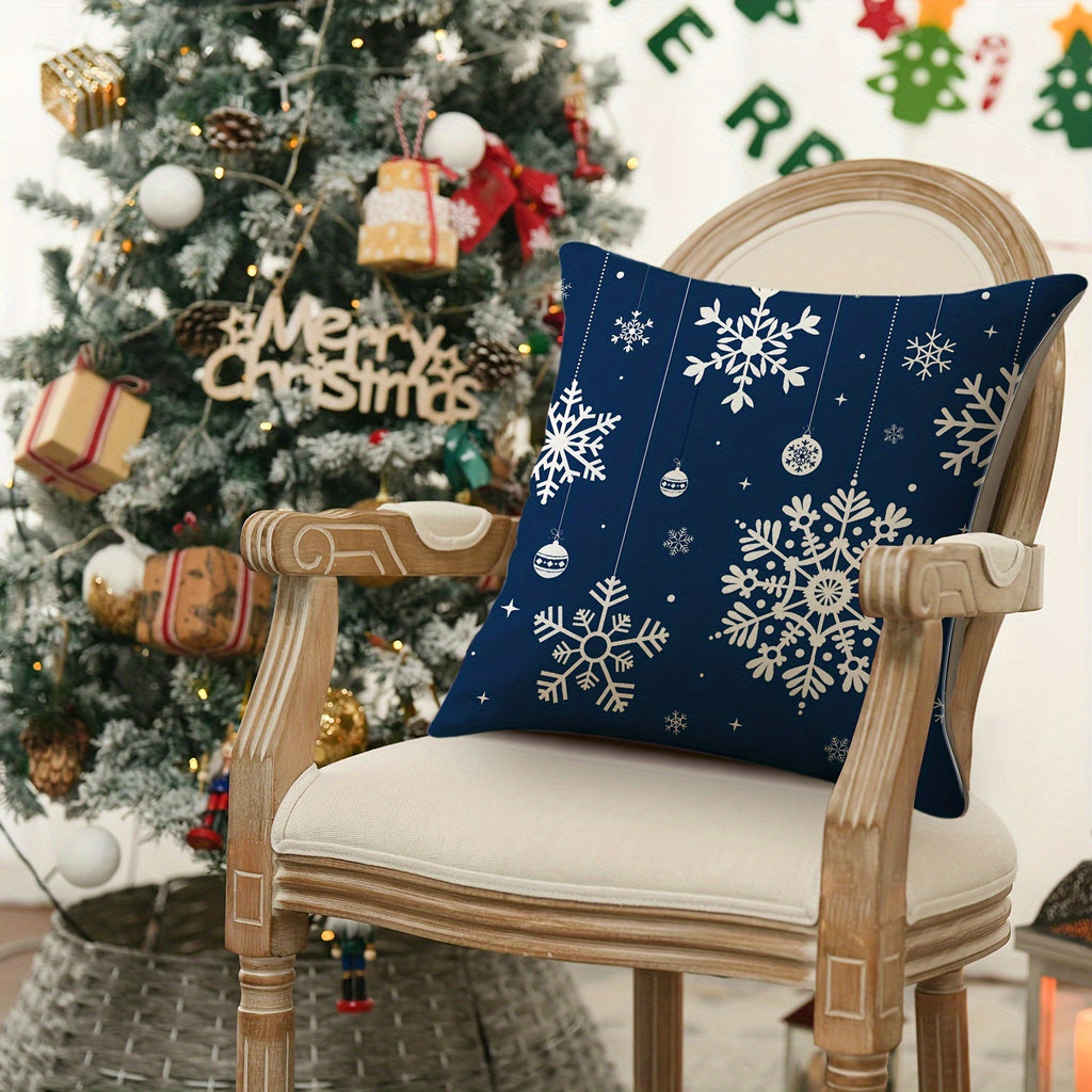 Festive 4 Pack of Blue Christmas Tree Pillow Covers - 18x18in (45x45cm) - Linen Blend - Hidden Zipper - Suitable for Various Room Types