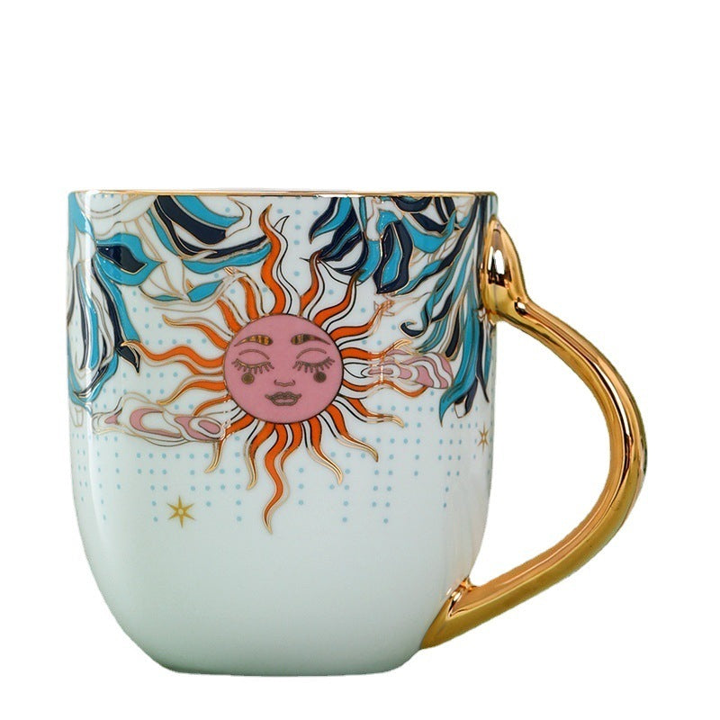 White Porcelain Water Cup Creative Sun Moon Couple's Cups