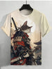 Men's Casual Crew Neck T-Shirt with Vintage Samurai Cat Print, 100% Polyester, Summer Short Sleeve Graphic Tee with Slight Stretch for Daily Wear