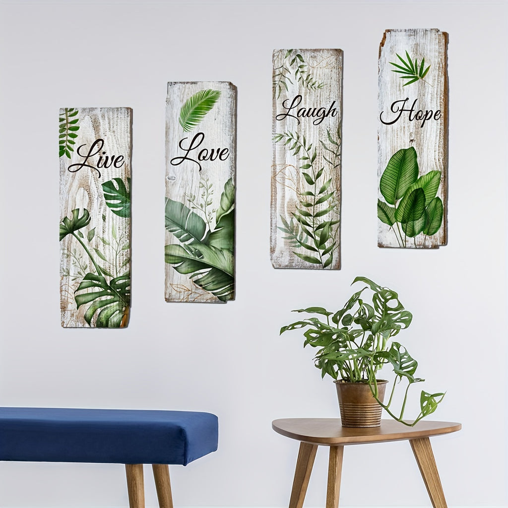 4pcs, Green Plant, English Decorative Painting Wall Sticker, Background, Home Decoration, Wall Sticker, Self-adhesive, Wholesale, 5.9in*17.7in