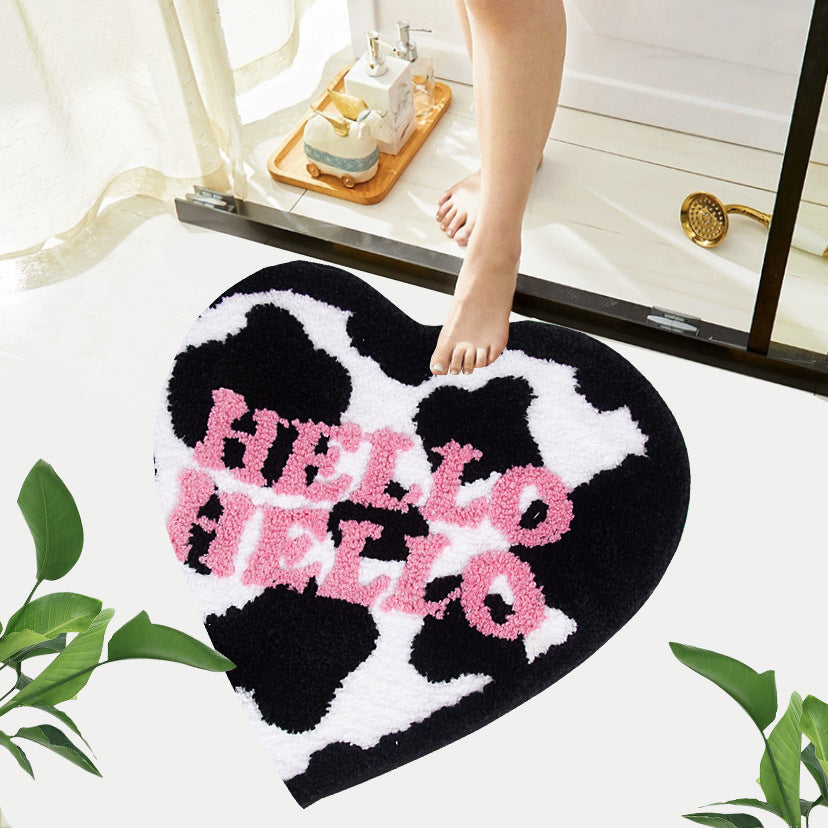 Modern Simple Heart-shaped Letters Absorbent Non-slip Bathroom Living Room Entrance Dust Removal Flocking Ground Mats