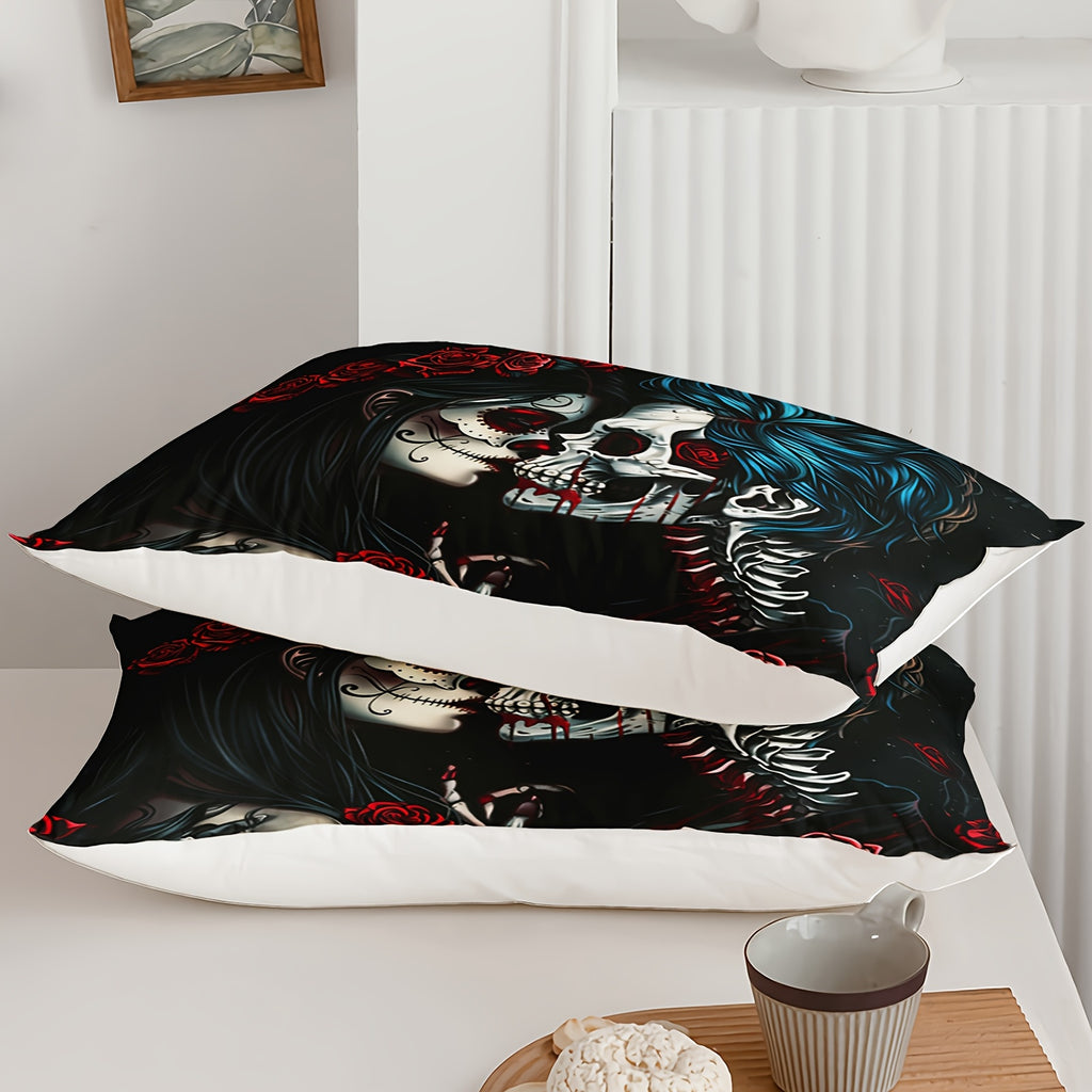 Skull Printed Quilt Set. Polyester Comforter Set with A Dark Black Pattern. Soft And Comfortable. It Contains 1 Quilt Set And 2 Pillowcases