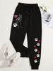 Plus Size Jogger Sweatpants with Geometric Paw Print Pattern - 100% Polyester Slight Stretch Knit Fabric - Comfortable All-Season Casual Wear for Home, Travel, Gym - Vintage Y2K Style - For Women - Perfect for Loungewear, Athleisure & Casual Outings