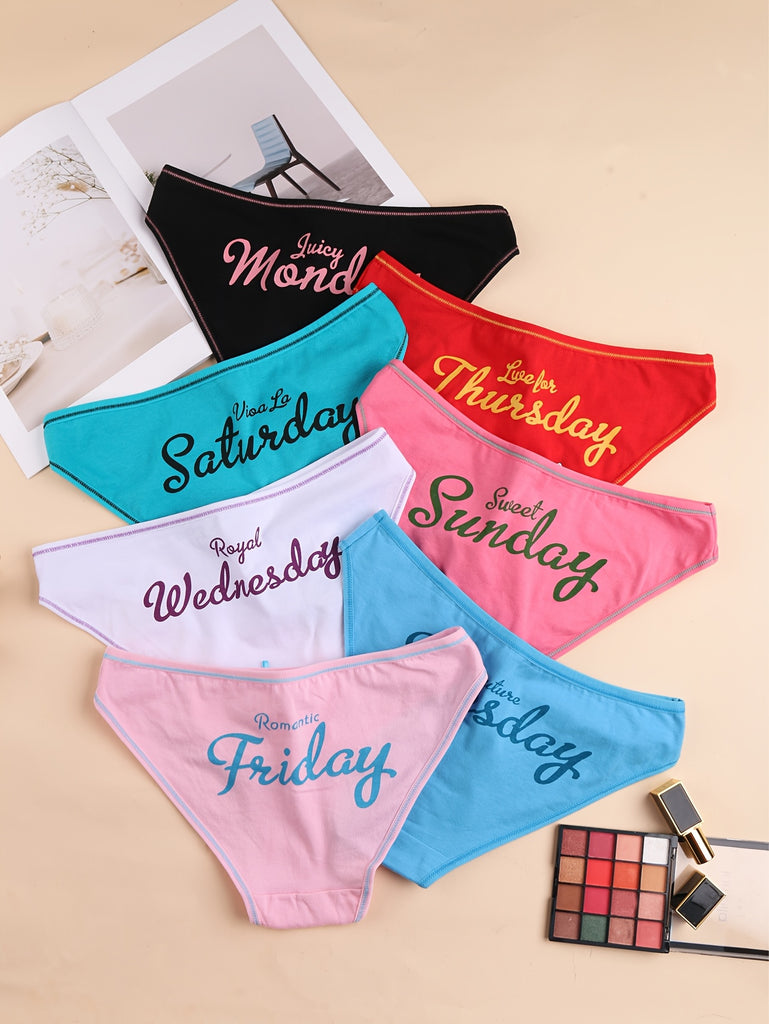 7 Pcs Soft & Breathable One Week Colorful Women's Bikini Panties, Intimates Briefs Underwear & Lingerie